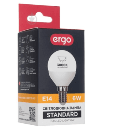 Лампочка Лед ERGO Standard G45 E14 6W 220V Тепл.Біл. 3000K Мат. н/Дим.