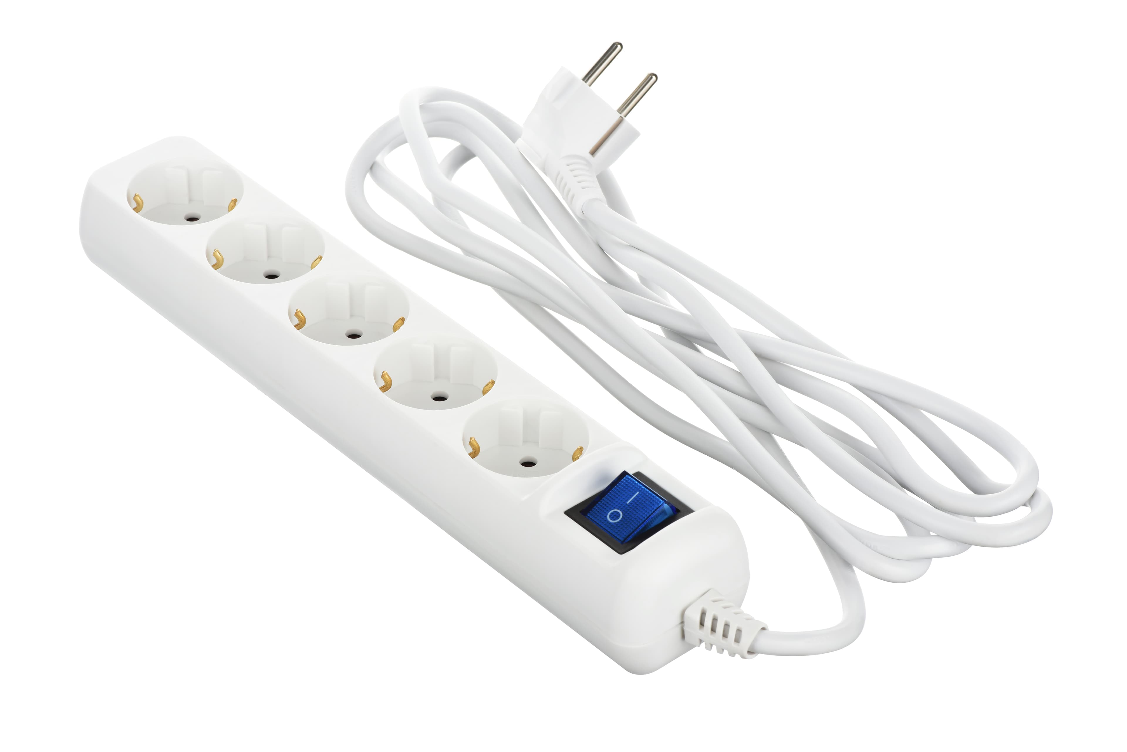Подовжувач 2E-U05ESM3W 5XSchuko з вимикачем, 3G*1.0мм, 3м, white