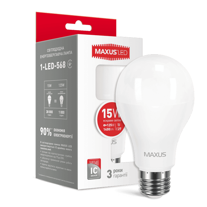 Лампочка Лед MAXUS (1-LED-568) A70 15W 4100K 220V E27 