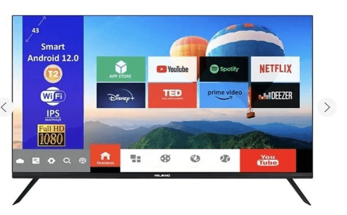 Телевізор MILANO 43FHDT2S12N23_ FHD Smart TV( безрамкa.Android 12)