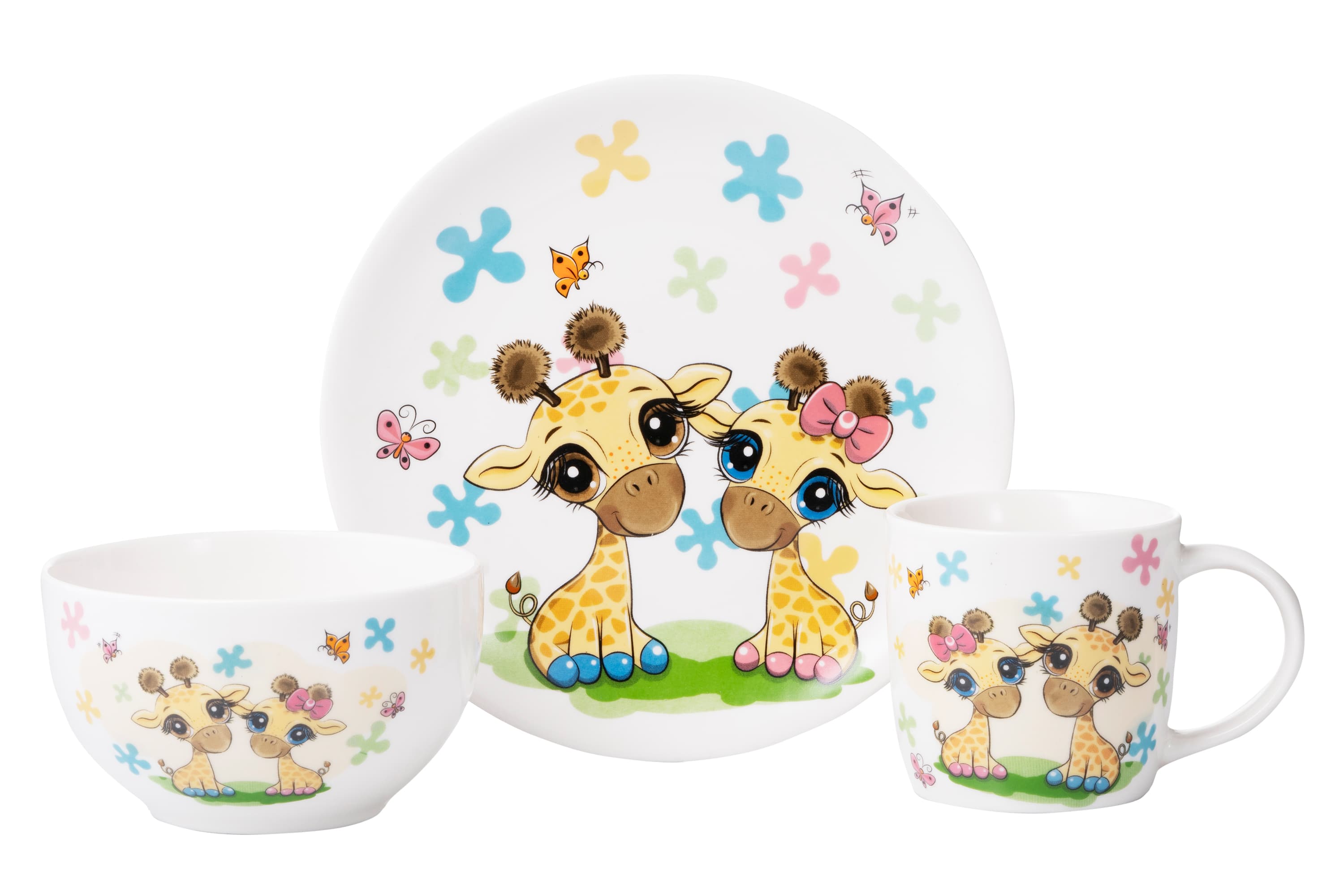 Набір дитячого посуду Ardesto Baby giraffes 3 пр., порцеляна AR3452GS 