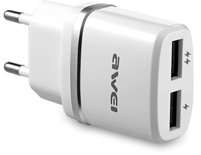 Зарядний пристрій AWEI C-930 Travel charger 2USB 2.1A White/Silver