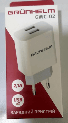 Зарядний пристрій GRUNHELM GWC-02, 5V/2,1А, 2 USB, білий