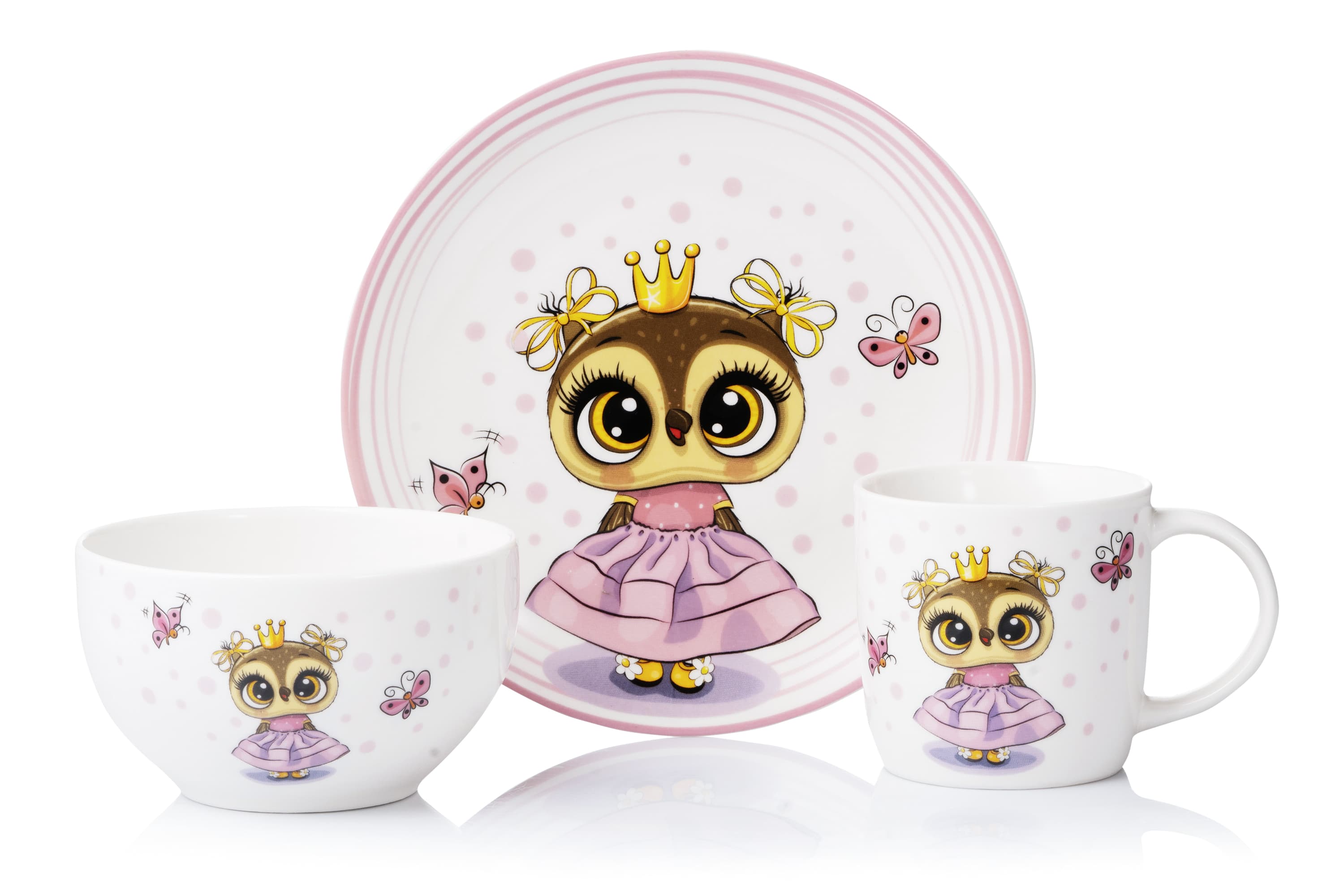 Набір дитячого посуду Ardesto Princess owl 3 пр., порцеляна AR3453OS