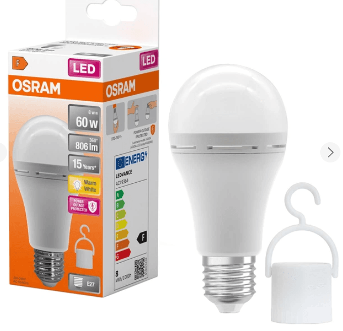 Лампа LED OSRAM LED E27 8Вт 806Лм 4000К A60 акумуляторна
