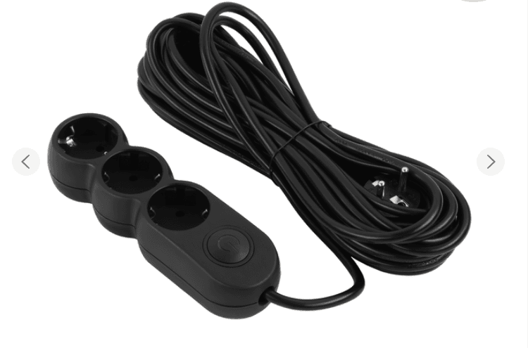 Подовжувач 2E-U03VES10MBK Plus 3хТип F, 3х1мм кв, 10A, 10м, чорний