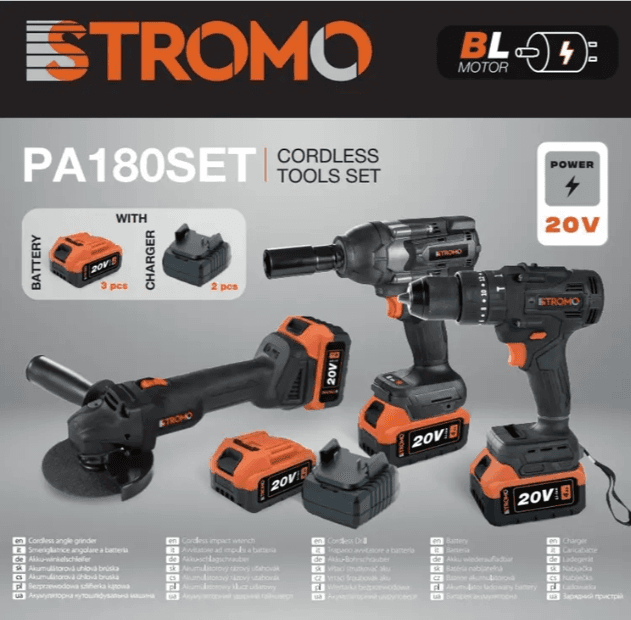 Набір акумуляторного інструменту Stromo PA180 SET болгарка, гайковерт, шуруповерт, 3 АКБ, 2 ЗУ