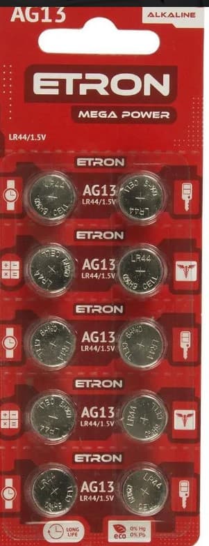 Батарейка Etron  Mega Power LR44 AG 13 в блістері2 шт.