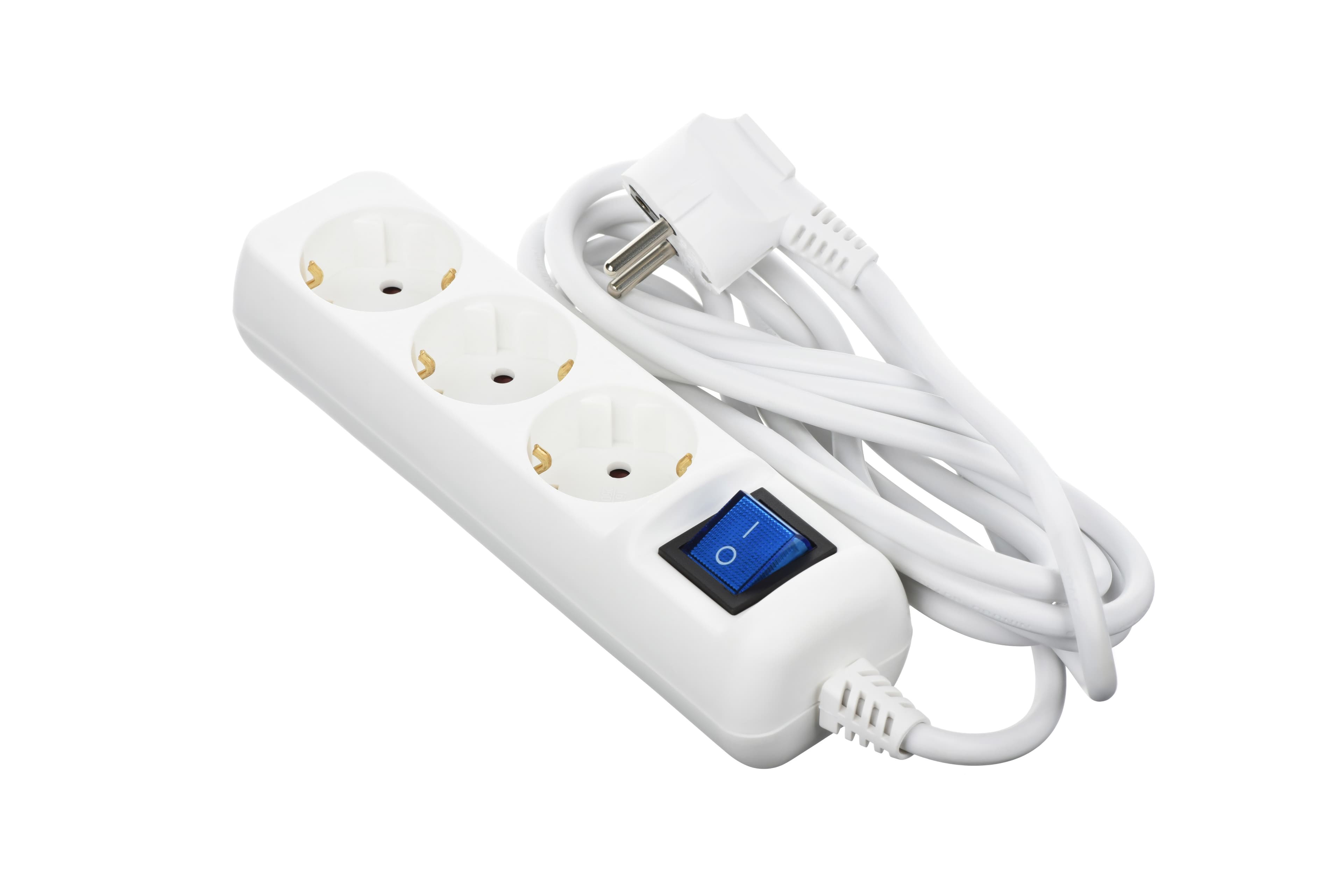 Подовжувач 2E-U03ESM1.5 2E 3XSchuko з вимикачем, 3G*1.5мм2, 1.5м, white