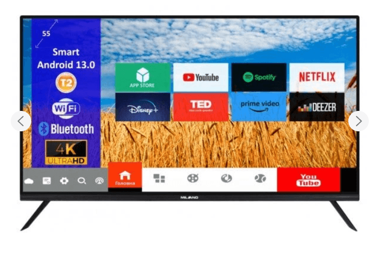 Телевізор MILANO 55UHDT2S1323_4K_ UHD Smart TV(безрам., Android 13)