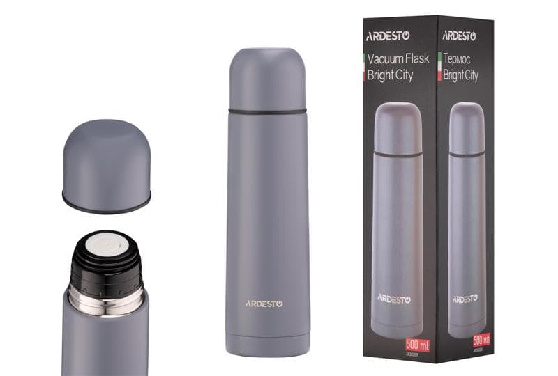 Термос Ardesto AR2650GR Bright City, 500мл, нержавіюча сталь, сірий	