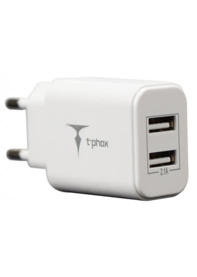 Зарядний пристрій T-PHOX Pocket 2.1A Dual USB (White)