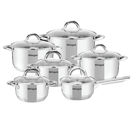 Набір каструль RINGEL (RG-6005) Hagen 12 пр. ківш 1.15 л + 5 кастрюль (1.9л - 6.1л)
